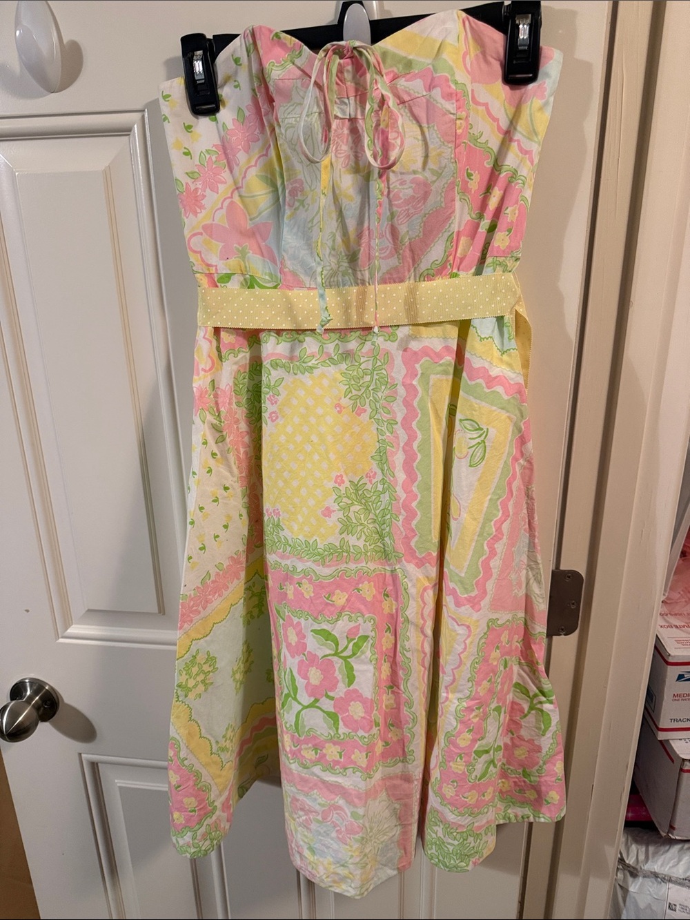 Lilly Pulitzer Strapless Pastel Floral Patchwork Dress - Pink, Yellow & Green